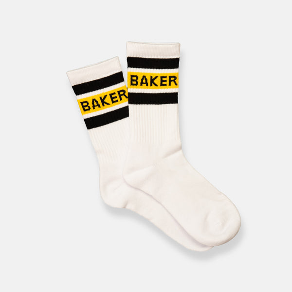 Yellow Stripe Socks White